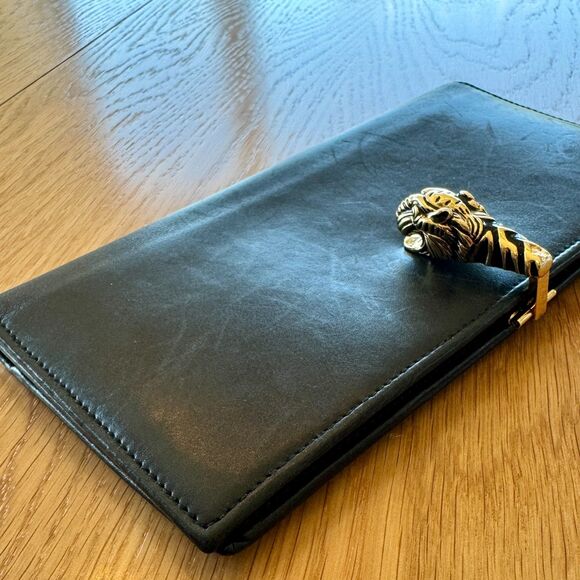 Vintage Gucci Tiger Head Black Leather Bi-Fold Wallet - Rare - Picture 8 of 14